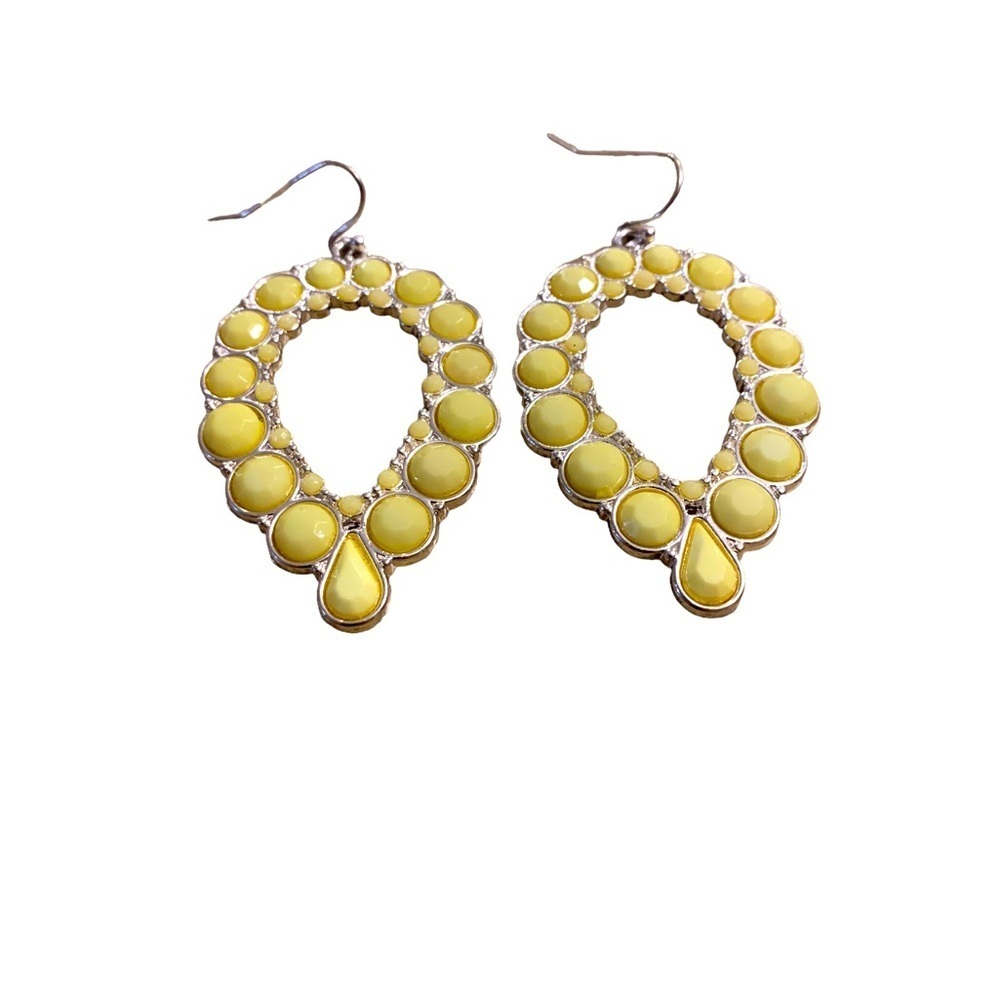 Earrings | Yellow Tear Drop Shape Silver Pastel Yellow New